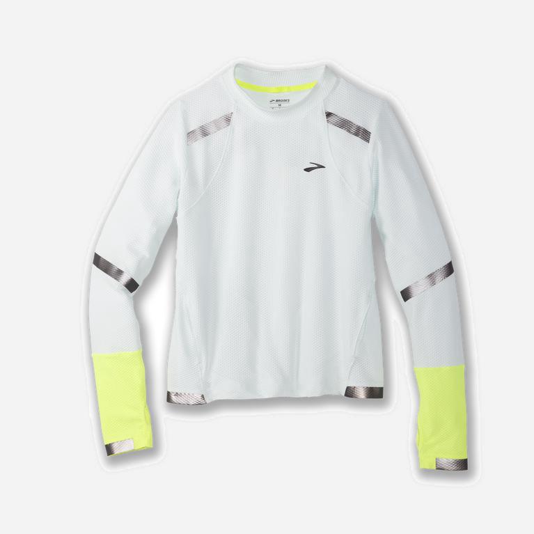 Brooks Carbonite Women's Long Sleeve Running Shirt UK Outlet - Icy Grey/Nightlife/GreenYellow (NZYGK